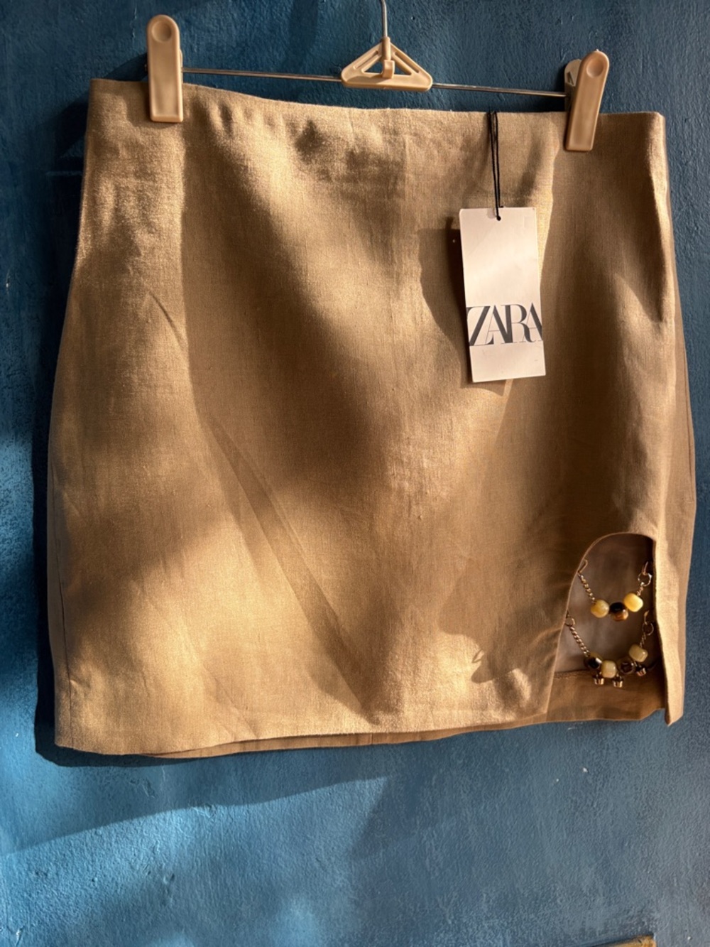 ZARA Beige Mini Skirt with Side Slit